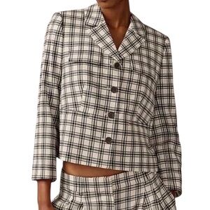 NEW J. Crew Collection White Black Plaid Italian City Wool Blend Crop Blazer - 2